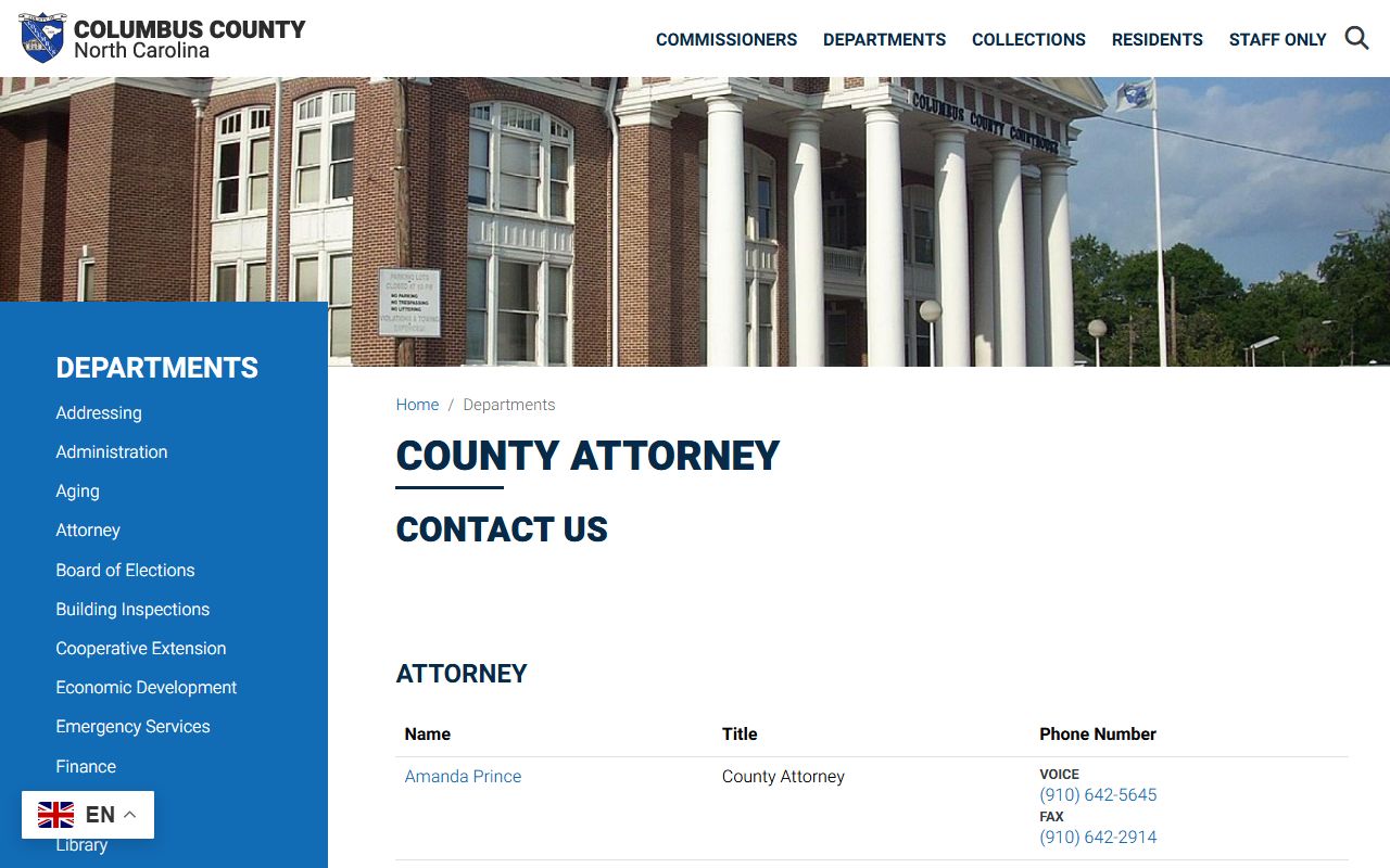 Columbus County Clerk of Superior Court records and county attorney office reference