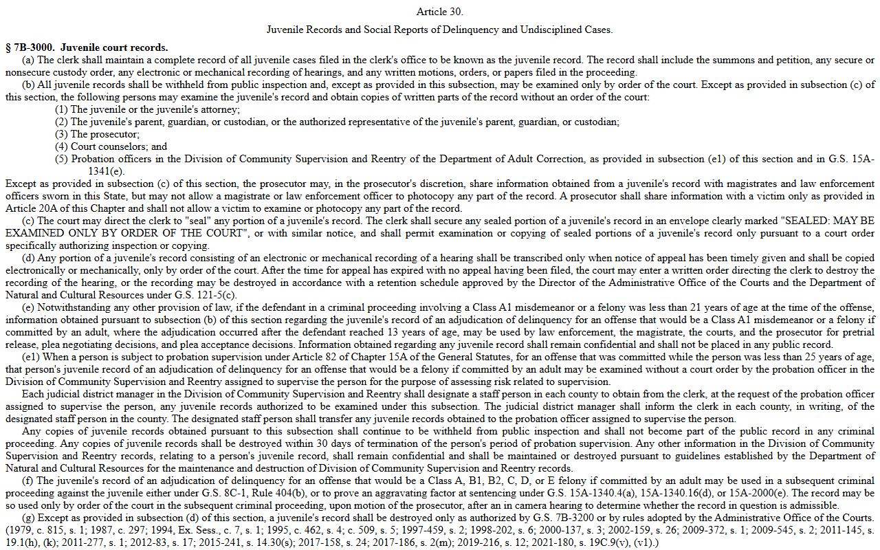 Columbus County arrest records and juvenile court record restrictions