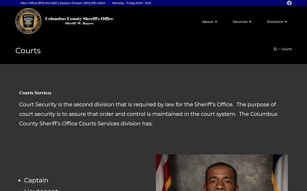 Columbus County arrest records and sheriff court charge services