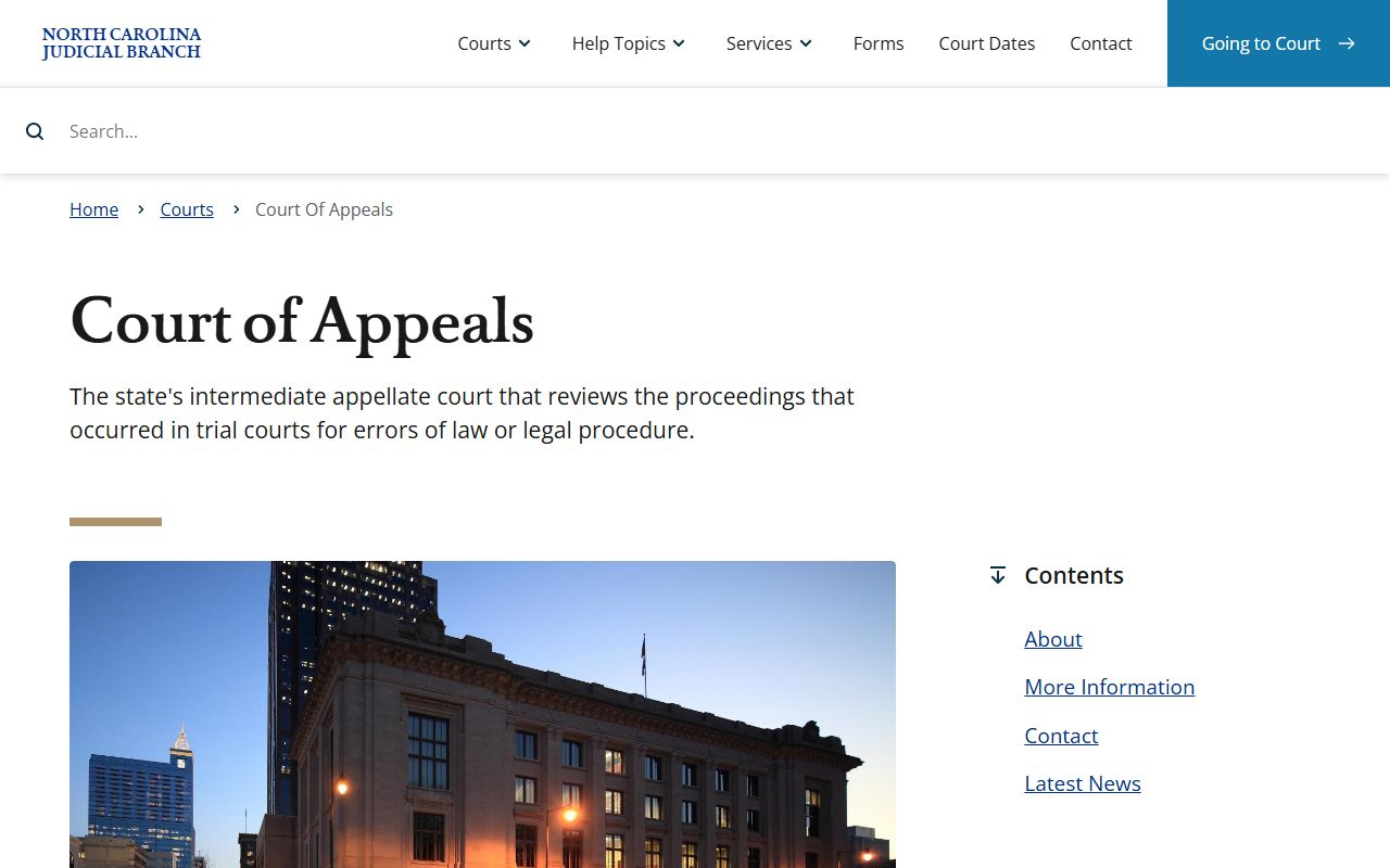 Columbus County court dockets Court of Appeals page