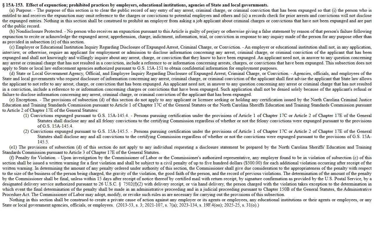 Columbus County criminal court records effect of expunction statute