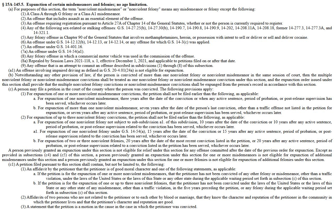 Columbus County criminal court records nonviolent expunction statute