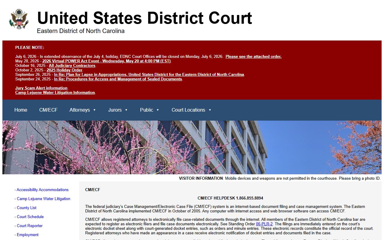 Columbus County District Court records and EDNC CM ECF distinction