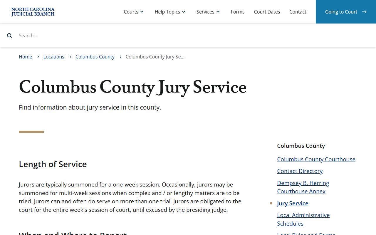 Columbus County Court records jury service information