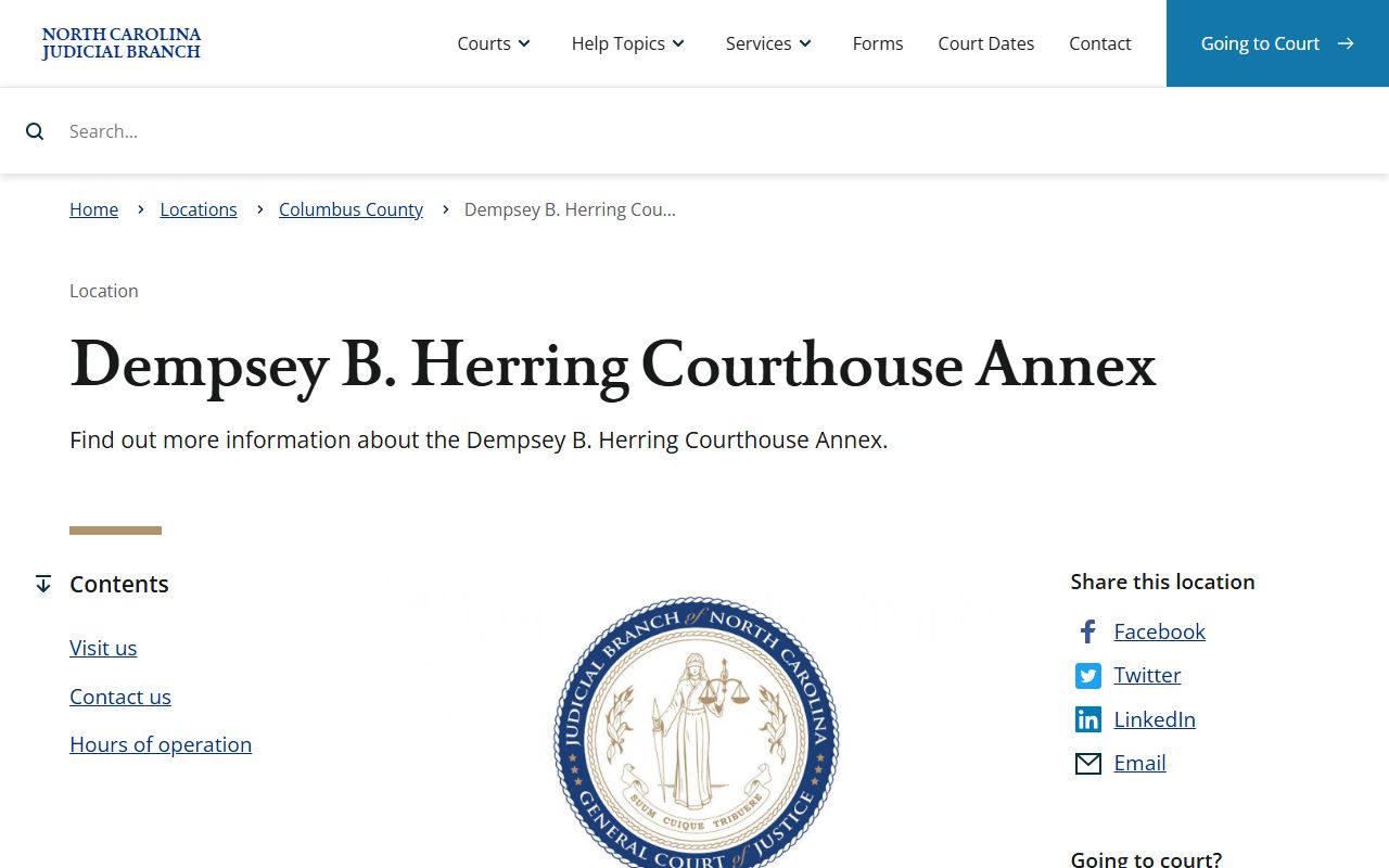 Columbus County Court records at Dempsey B Herring Courthouse Annex