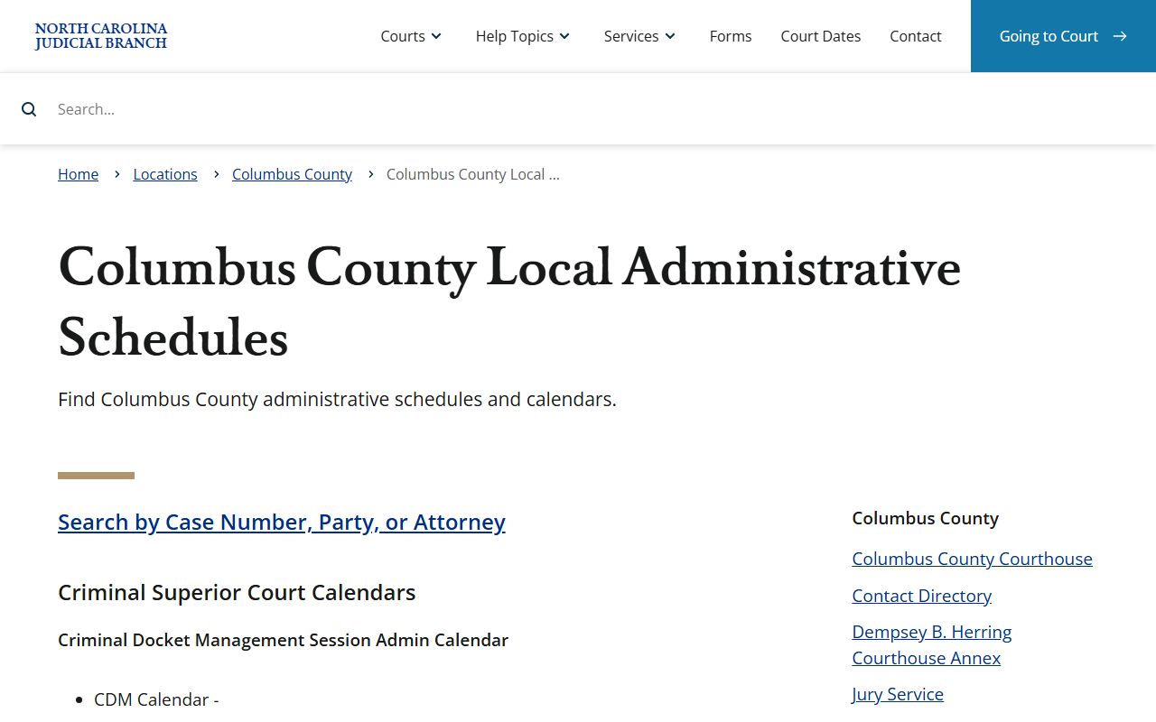 Columbus County Court records local administrative schedules and calendars