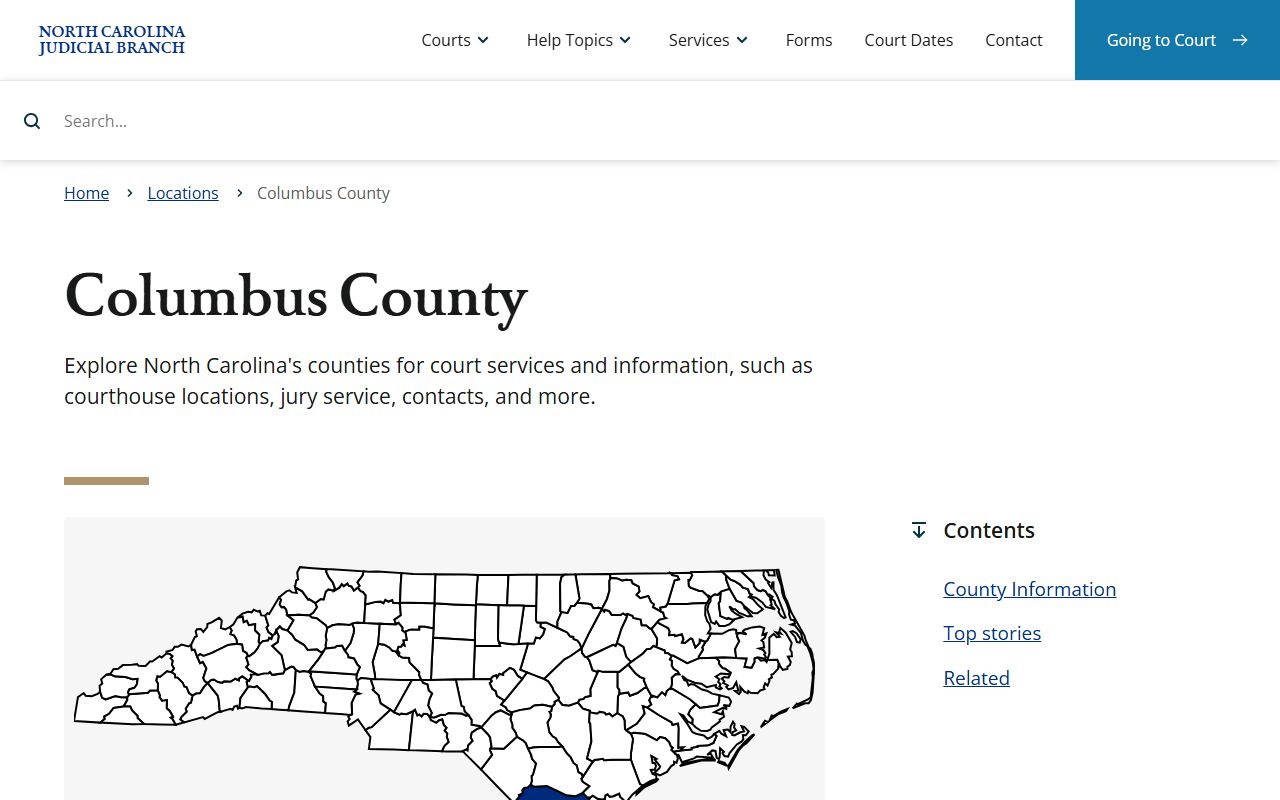 Columbus County Court records search on NCAOC county landing page