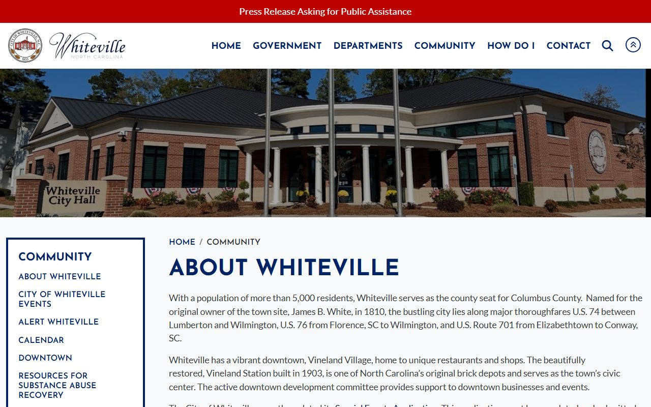 Columbus County Court records in Whiteville county seat