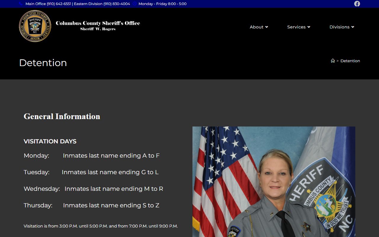 Columbus County inmate records detention visitation rules