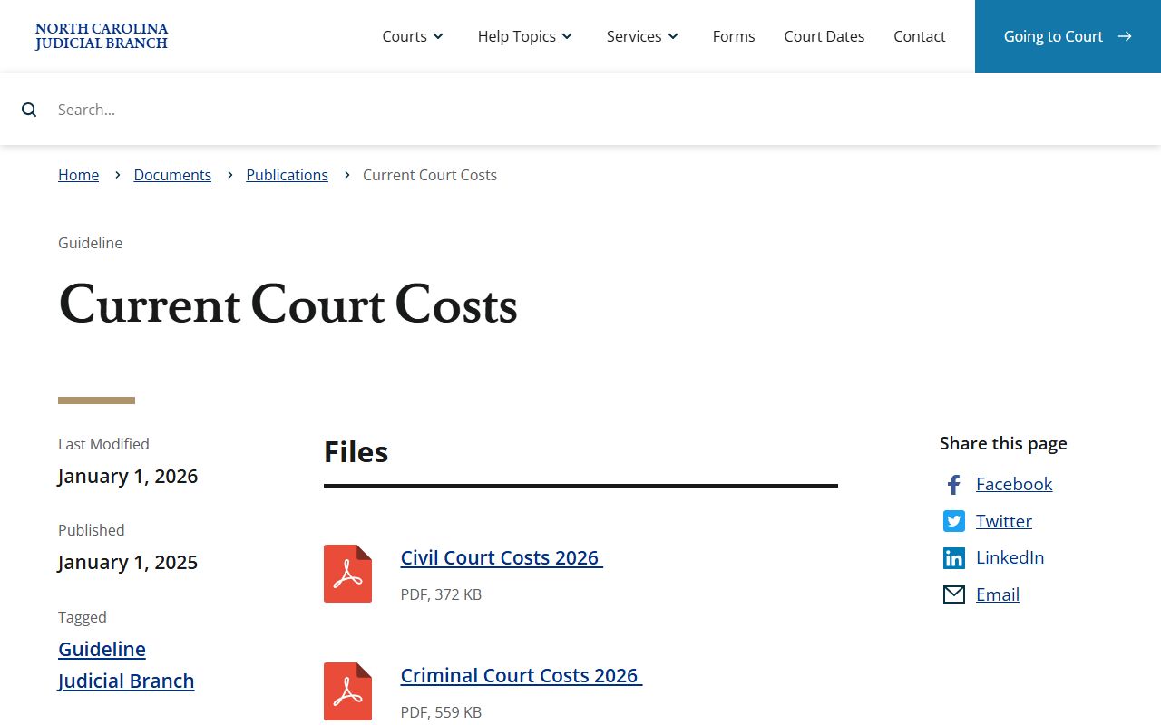 Columbus County traffic court records current court costs publication