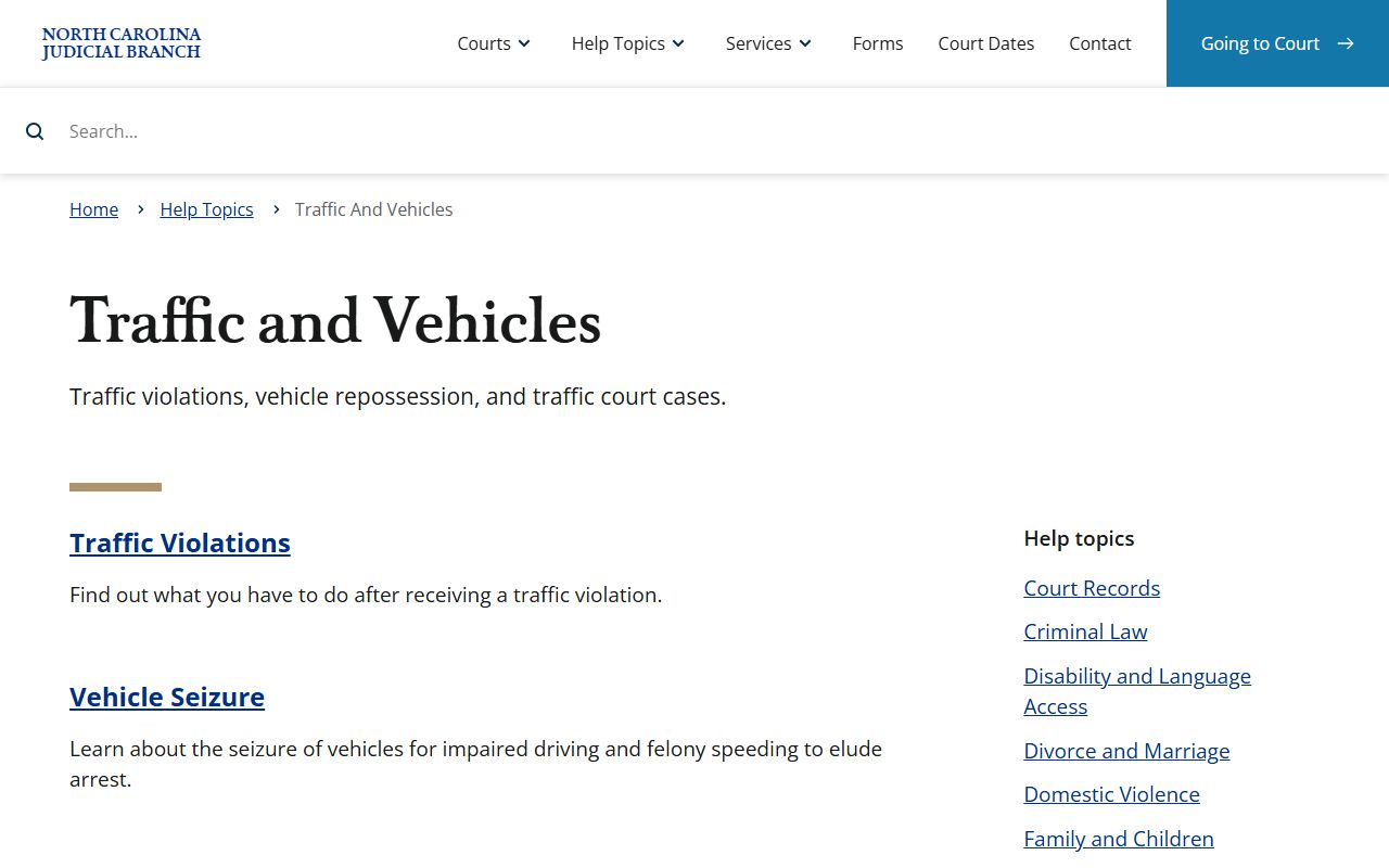 Columbus County traffic court records traffic and vehicles topic