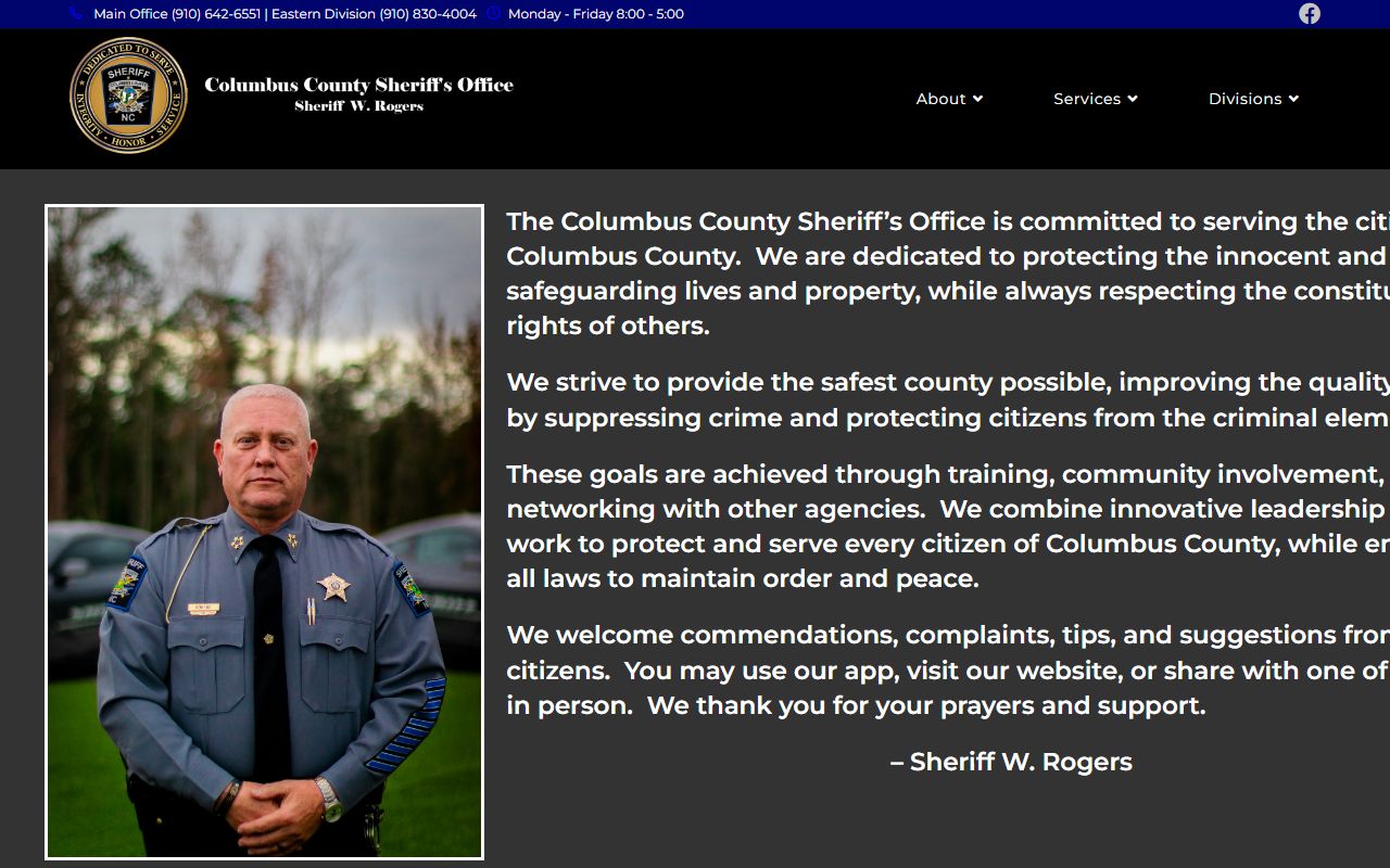 Columbus County warrant search sheriff office homepage